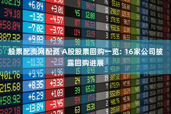 股票配资网配资 A股股票回购一览: 16家公司披露回购进展